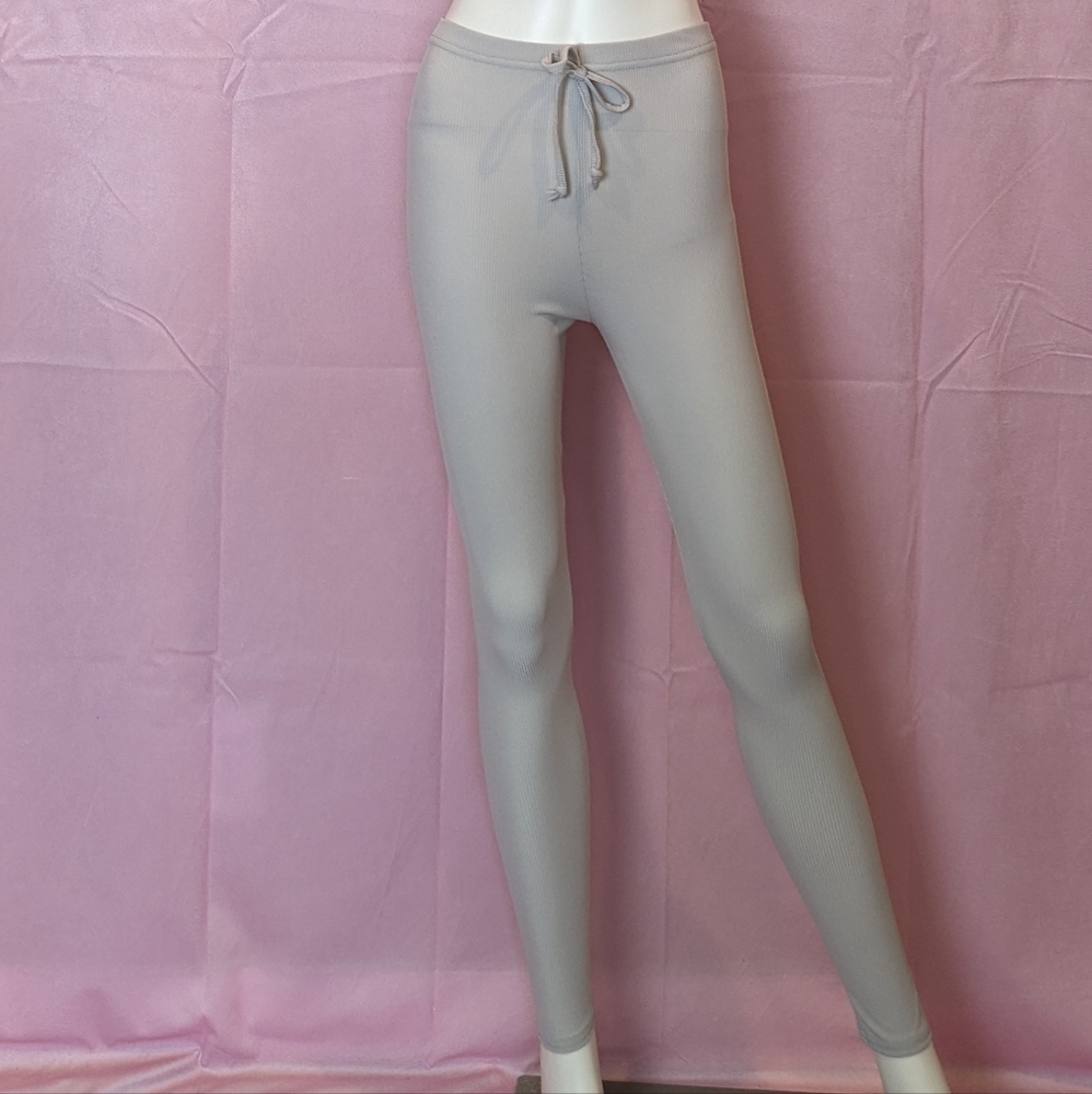 Boohoo Tie Waist Ribbed Jersey Lounge Leggings in Ice Purple Gray size 4